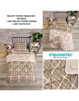 ETE HOMETEX TEK KİŞİLİK LÜX WELSOFT YORGAN SETİ SAFİR BEJ 155X215CM 8696474231849